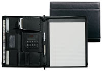 black leather padfolio with built in calculator
