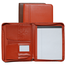 terracotta and brown pebble textured faux leather zippered padfolios